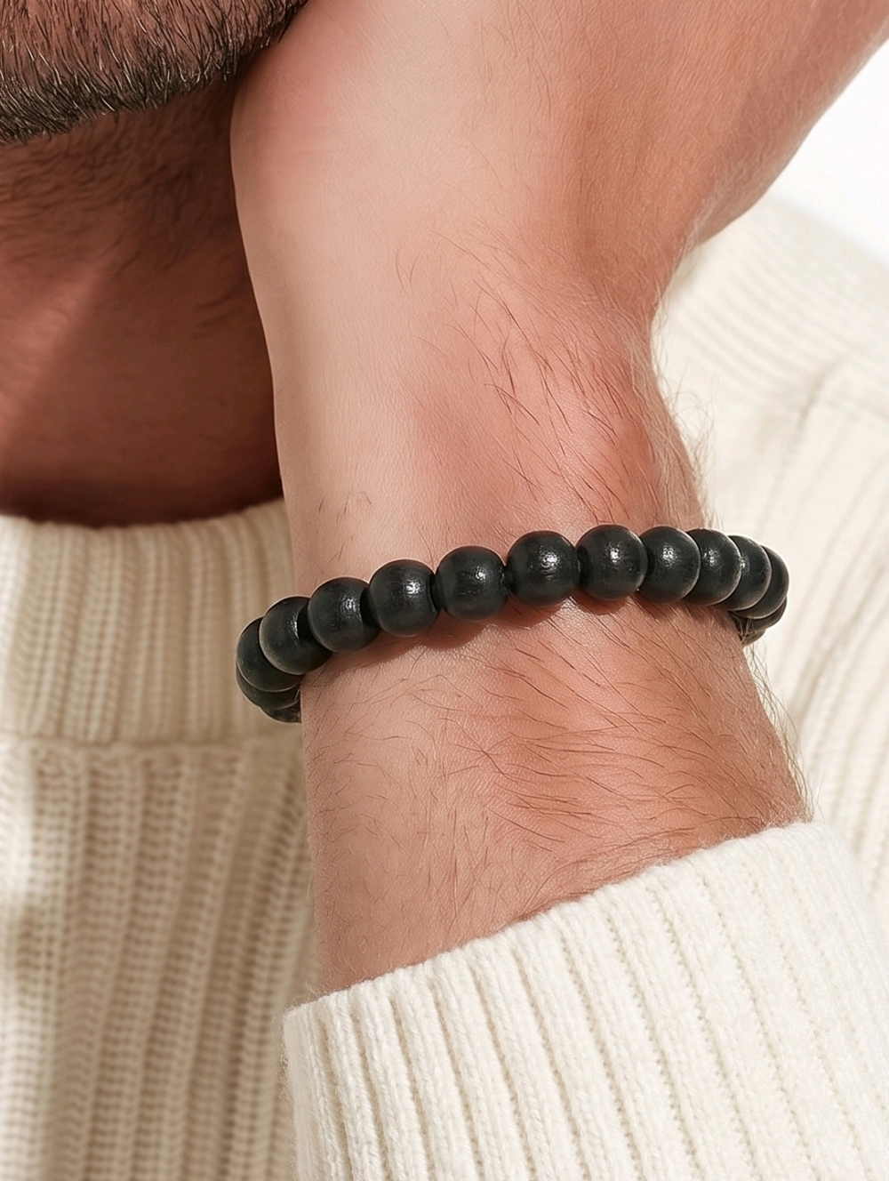 Black Bead Bracelet Acrylic Stretch Bracelet Minimalist Stackable Unisex